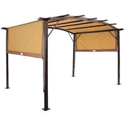 9' x 12' Metal Arched Pergola with Retractable Canopy Tan - Sunnydaze Decor