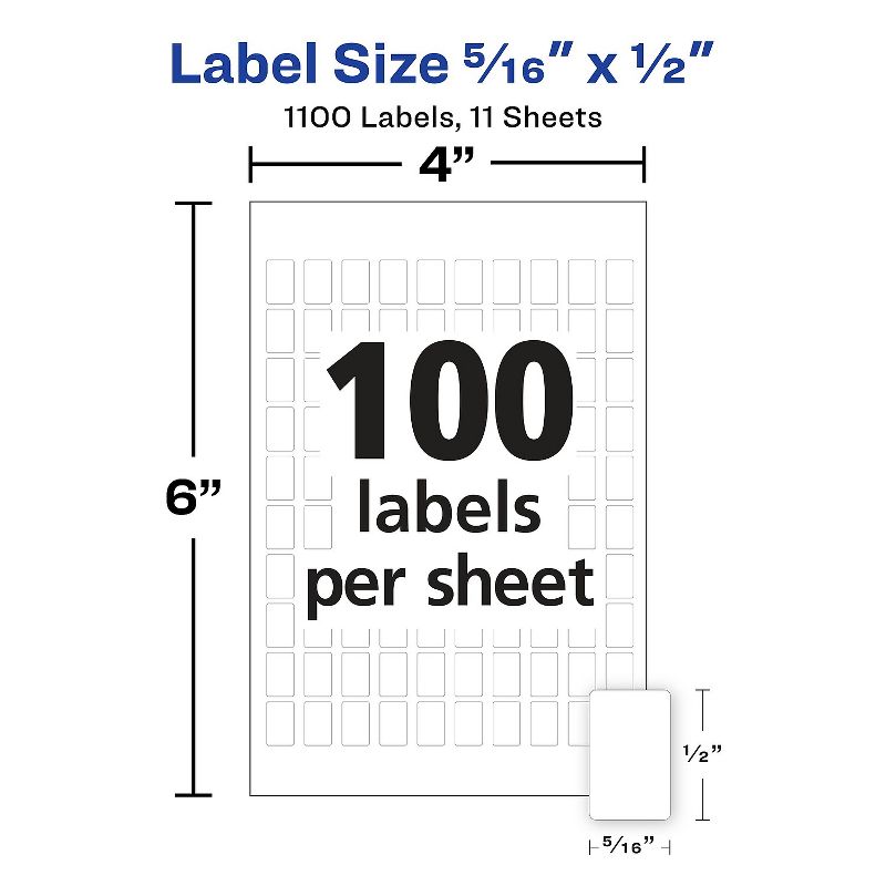 Avery Removable Multipurpose Labels 1/2"x5/16" 1100/PK White 05412, 3 of 6