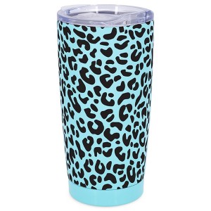 Elanze Designs 20 oz Stainless Steel On the Go Insulated Travel Tumbler With Push Top Lid, Black Cheetah Leopard Print Sky Blue - 1 of 4