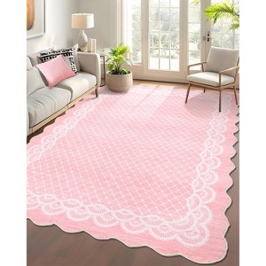 Washable Scalloped Area Rugs Modern Bordered Floor Mat - 1 of 4