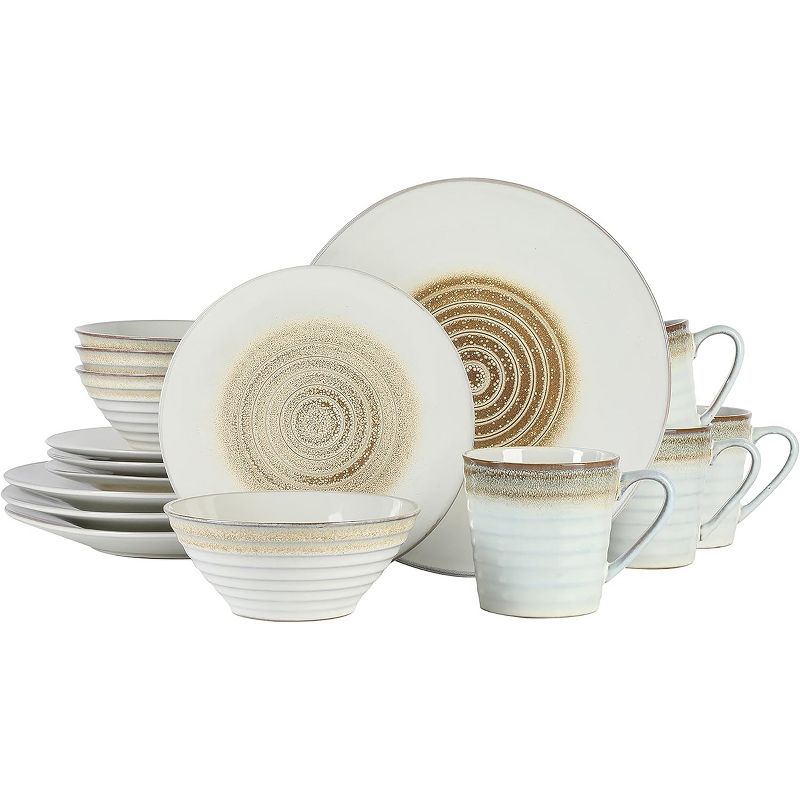 Gibson Elite Spiral Embossed 16 Piece Stoneware Dinnerware Set in Taupe, 1 of 9