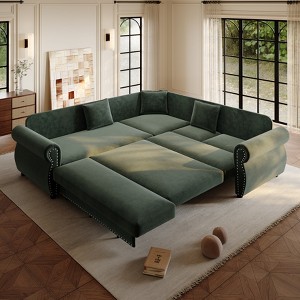 GDFStudio Keene 6-Seater L-Shaped Chenille Sectional Sofa Bed with Pull-Out Sleeper - 1 of 4