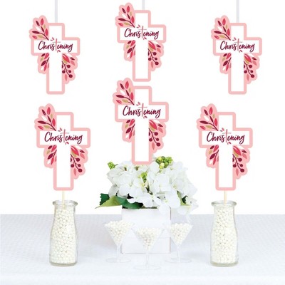 Big Dot of Happiness Christening Pink Elegant Cross - Decorations DIY Girl Religious Party Essentials - Set of 20