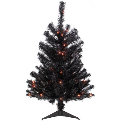 Northlight 3ft Pre-Lit Black Noble Spruce Artificial Halloween Tree, Orange Lights