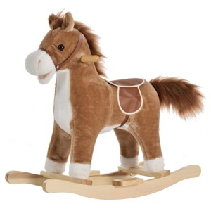 SEVOBAL Toy Vehicles Plush Rocking Horse with Moving Mouth and Wagging Tail for Kids Fun and Safety, Brown, 25.5"*12.75"*24" - 1 of 4