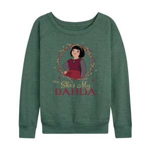 Women's - Disney - She's My Dahlia Lightweight French Terry Wide Neck Long Sleeve Shirt - 1 of 4