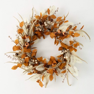 Sullivans Artificial Fall Mixed Foliage Accent Ring Brown-Cream