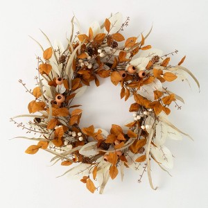 Sullivans Artificial Fall Mixed Foliage Accent Ring Brown-Cream - 1 of 3