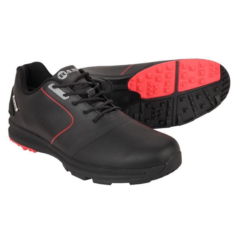 Ram Golf Player Mens Waterproof Golf Shoes Black/Red, 1 of 5