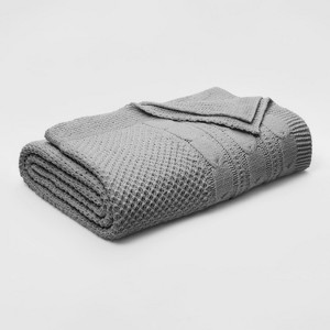 Twin Cable Knit Chenille Bed Blanket Gray - Threshold
