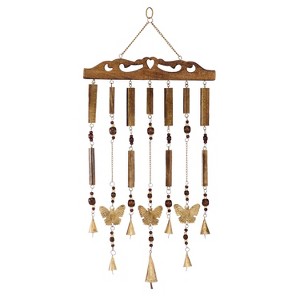 Coastal Wood Butterfly Windchime Brown - Olivia & May: Enchanting Melody, Indoor Decor, Easy Hang - 1 of 4
