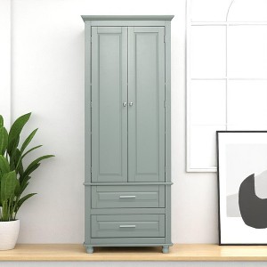 Tall Storage Cabinet with 2 Drawers and Adjustable Shelf, Freestanding MDF Organizer with 2 Doors and Anti-Tip Kit - 1 of 4