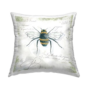 Stupell Industries Quaint Honey Bee Insect over Vintage Postal Card Printed Pillow, 18 x 18 - 1 of 3