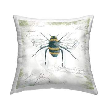 Stupell Industries Quaint Honey Bee Insect over Vintage Postal Card Printed Pillow, 18 x 18