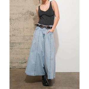 Women's High Waist Vintage Full Long Skirt - Blue B - 1 of 4