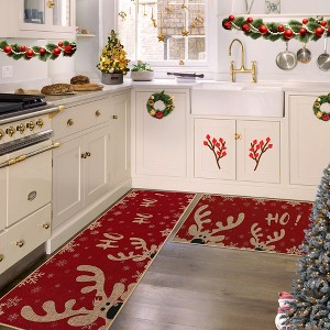 Christmas Doormat Xmas Deer and Snowflake Print Door Mat Entryway Floor Mats - 1 of 4