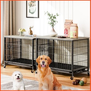 Dog Crate Furniture, Wooden Dog Crate Furniture Side End Table, Indoor Kennel with Double Doors - 1 of 4