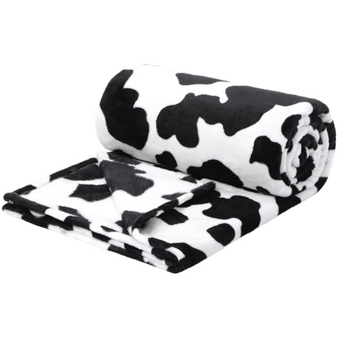 Piccocasa 300gsm Cow Printed Fleece Flannel Throw Blanket Black And ...