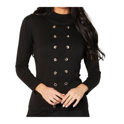 Women's Lace Up Mock Neck Top - Angel Apparel