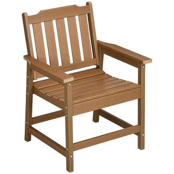Outsunny All-Weather Patio Chair, HDPE Patio Dining Chair, Heavy Duty Wood-Like Outdoor Furniture, Brown