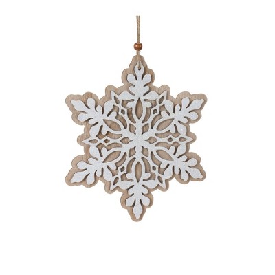Rustic White and Beige Wood Snowflake Ornaments Set