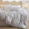 3 Piece Queen Duvet Cover, White with Blue Floral Print, Soft Cotton Boho Aesthetic Set with Zipper 4 Ties - 2 of 4