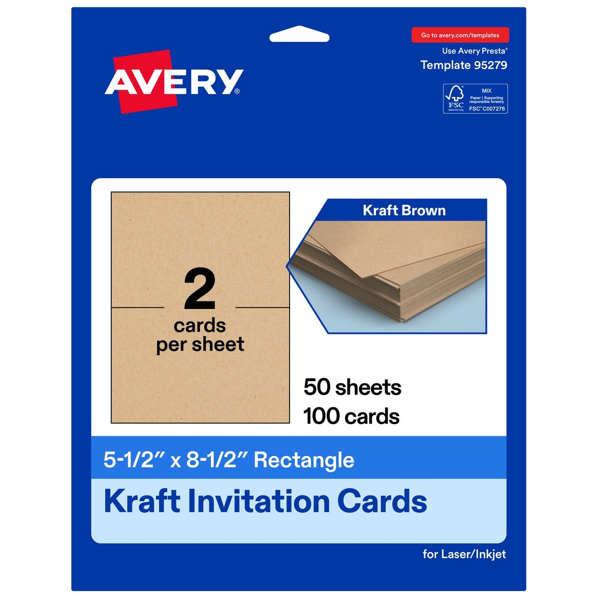 Avery 5-1/2" x 8-1/2" Rectangle, Kraft Brown Invitation Cards