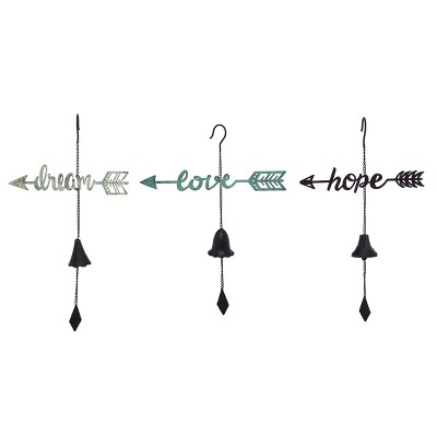 Transpac Metal Dream Hope Love Inspirational Hanging Chime Set of 3 Wall Decorations