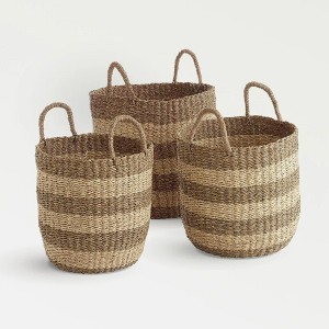 texxture Set of 3 Camden Woven Baskets, Seagrass Nesting Organizer Bins with Handles for Laundry, Blankets, Home Décor, or Decorative Display, Natural - 1 of 4