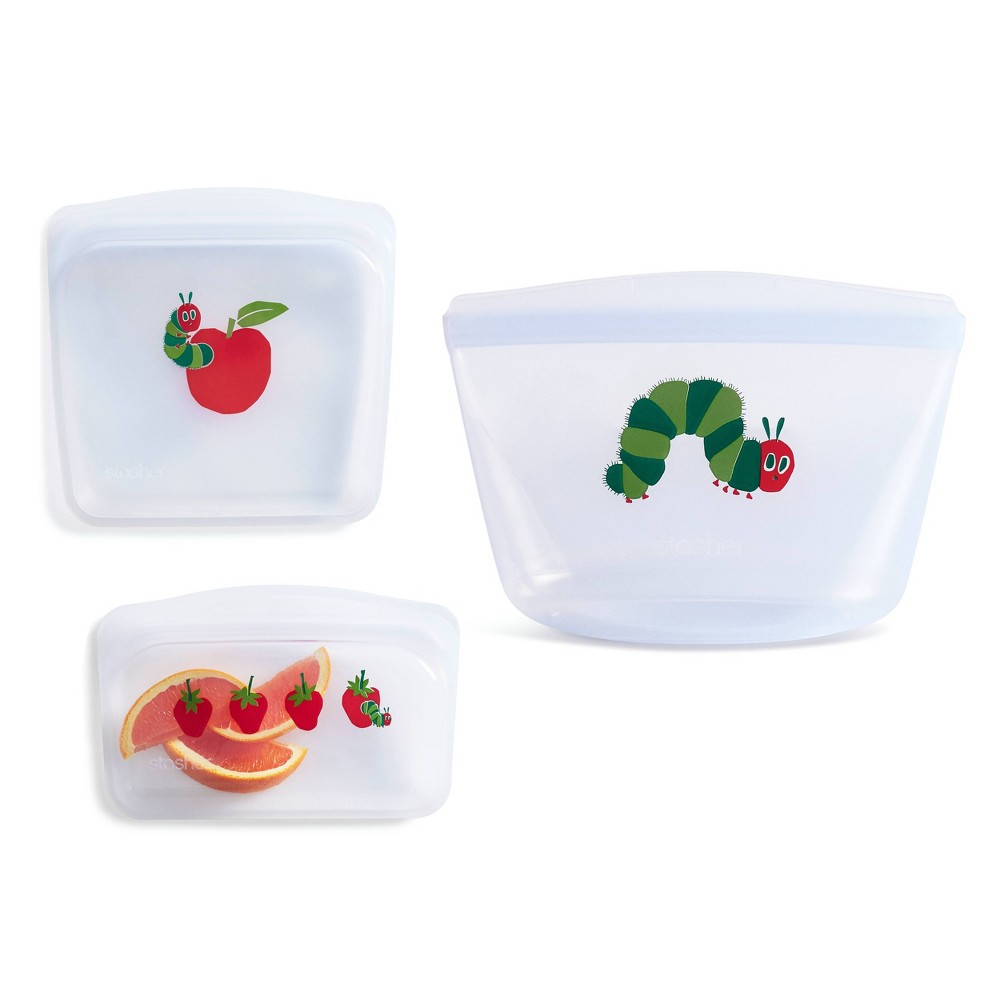 stasher x the World of Eric Carle Premium Silicone Reusable Food Storage Starter Kit - 3pk(Limited Edition)