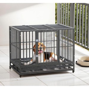 Heavy Duty Dog Crate, Strong Metal Cage Kennel with Double Door, Lockable Wheels & Removable Tray for Medium and Large Dogs - Nertpow - 1 of 4