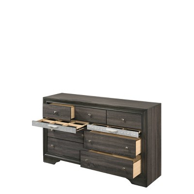 Naima 63" Gray Dresser with Sparkling Acrylic Trim and Jewelry Drawer