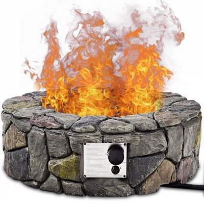 Costway 28'' Propane Gas Fire Pit Outdoor 40,000 BTU Stone Finish Lava Rocks Cover Brown\Grey