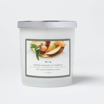 Lidded Milky Glass Jar Green Mango Pomelo Candle - Threshold™