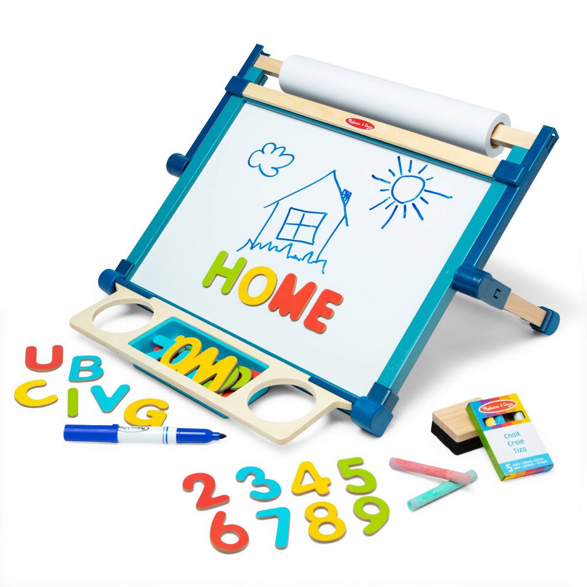Melissa & Doug Double-Sided Magnetic Tabletop Art Easel - Dry-Erase Board and Chalkboard: Foldable Plastic Activity Surface