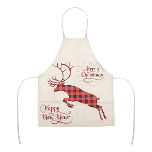 Unique Bargains Christmas Aprons Linen Beige Red Green 21.65"x26.77" 1 Pcs - 1 of 4