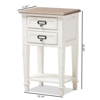 Dauphine Provincial Style 2-Drawer Nightstand in Distressed White and Oak
