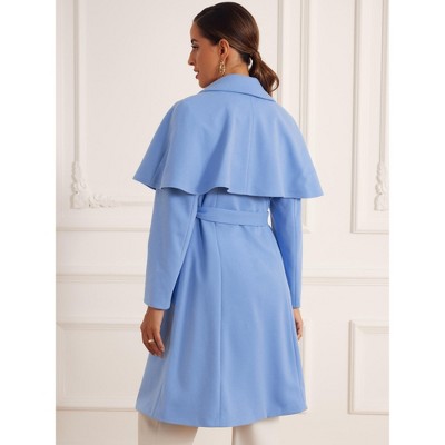 INSPIRE CHIC Women's Removable Cape Single-Breasted Work Casual Outwear Long Coat Blue Medium — фото 3