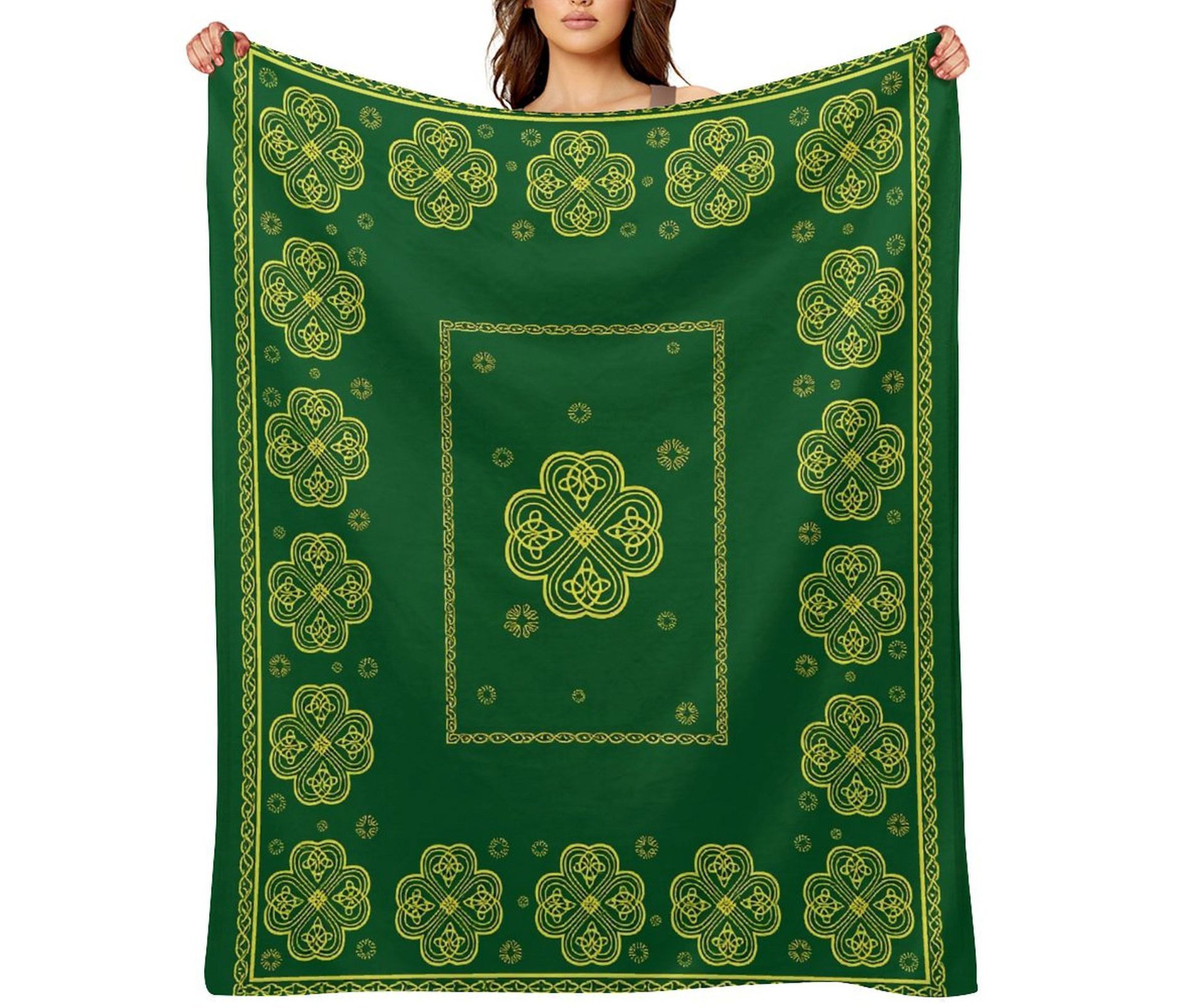 St. Patrick's Day Flannel Blanket Throw, Shamrock Celtic Knot Relief Style Soft Fuzzy Plush Cozy Fleece Blankets 40x50 inches