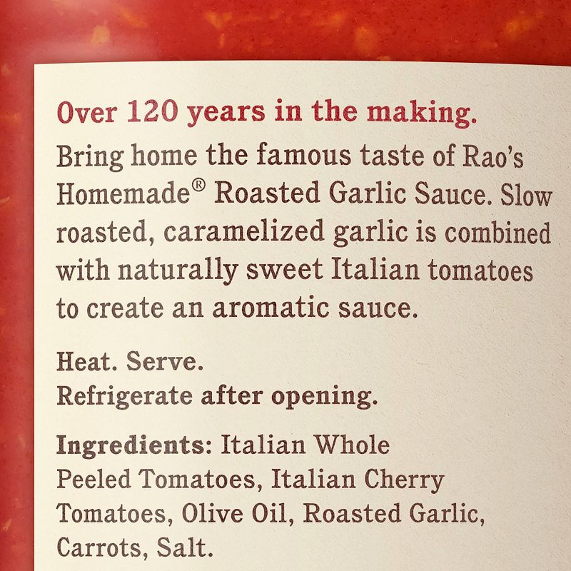 Rao&#39;s Homemade Roasted Garlic Tomato Sauce  Premium Quality All Natural Tomato Sauce &#38; Pasta Sauce Keto Friendly &#38; Carb Conscious - 24oz, 6 of 8