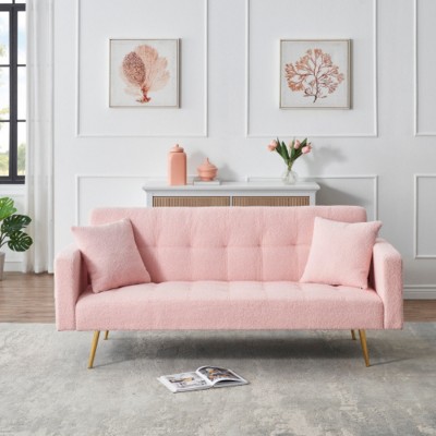 Modern 71.7" Teddy Convertible Sofa Bed with Fold-Down Backrest, Metal Legs & 2 Throw Pillows, Compact Sofa for Small Spaces–The Pop Home