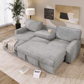 89" Sleeper Sectional Sofa Couches with Storage Space, USB Port and 2 Cup Holders-ModernLuxe