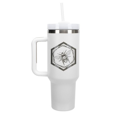 Elanze Designs Hexagon Honey Queen Bumble Bee Wrap-Around 40 Oz. Stainless Steel Water Bottle Coffee Mug, Spill & Leak Resistant, Travel Tumbler with