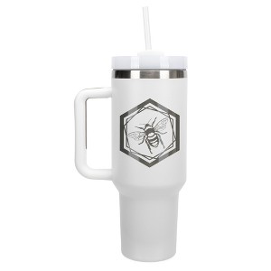 Elanze Designs Hexagon Honey Queen Bumble Bee Wrap-Around 40 Oz. Stainless Steel Water Bottle Coffee Mug, Spill & Leak Resistant, Travel Tumbler with - 1 of 4