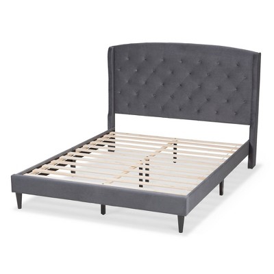 Elegant Gray Velvet Upholstered King Platform Bed with Wood Frame