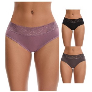 INSPIRE CHIC Women's Lace Mid Waisted Soft Breathable Briefs Underwear 3 Packs - 1 of 4