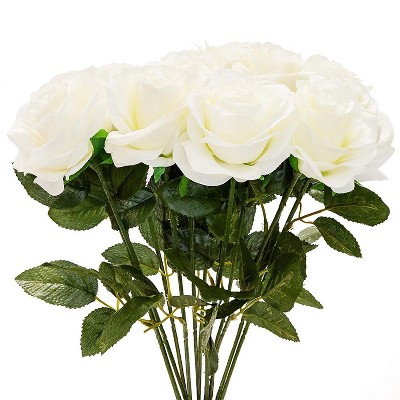 Juvale 12-Count White Fake Flowers Artificial Silk Roses Arrangement Bouquet