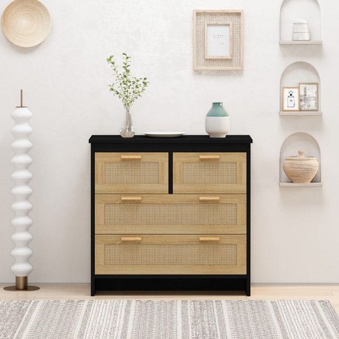 Rattan Cabinet, 4 Deep Drawers Cabinet Large Storage Space For Bedroom, Living Room, Dining Room, Hallways - image 1 of 4