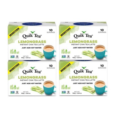 QuikTea Unsweetened Lemongrass Chai Latte (Packaging May Vary) 10 Count (Pack of 4) - Indian Tea