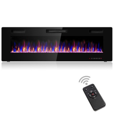Tangkula 30"/36"/42"/50"/60" Recessed Electric Fireplace 750W/1500W heater in Wall Remote Control w/Timer Available Flame